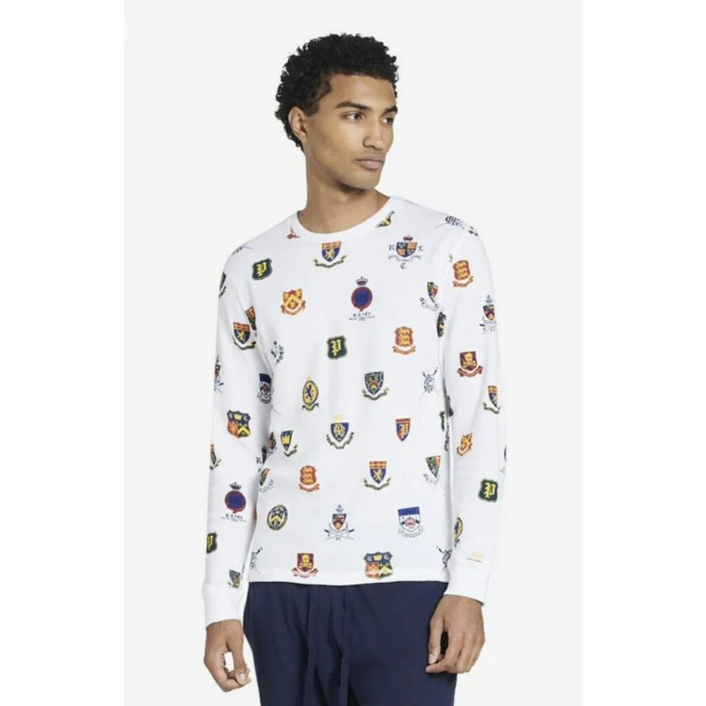 Polo Ralph Lauren Men's White Herald Crest All Over Waffle Knit Thermal T-Shirt